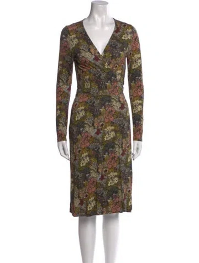 Pre-owned La Prestic Ouiston Floral Print Knee-length Dress In Black