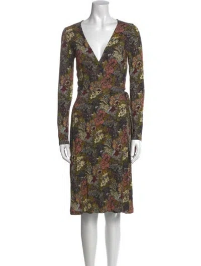 Pre-owned La Prestic Ouiston Floral Print Knee-length Dress In Green