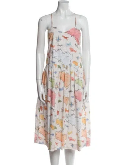 Pre-owned La Prestic Ouiston Floral Print Knee-length Dress In Neutral