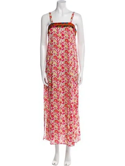 Pre-owned La Prestic Ouiston Floral Print Long Dress In Pink