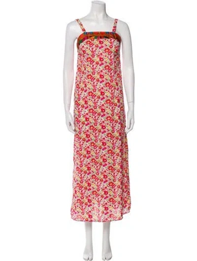 Pre-owned La Prestic Ouiston Floral Print Long Dress In Pink