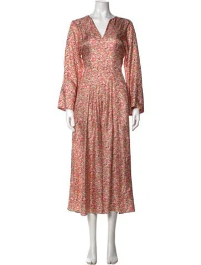Pre-owned La Prestic Ouiston Floral Print Long Dress In Pink
