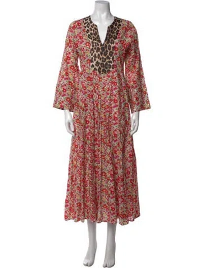 Pre-owned La Prestic Ouiston Floral Print Long Dress In White