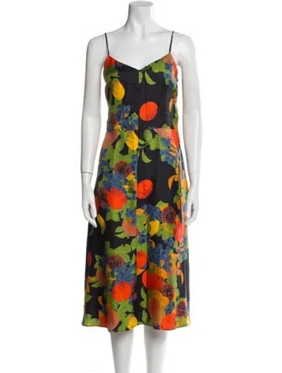 Pre-owned La Prestic Ouiston Floral Print Midi Length Dress In Orange
