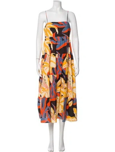 Pre-owned La Prestic Ouiston Floral Print Midi Length Dress In Yellow