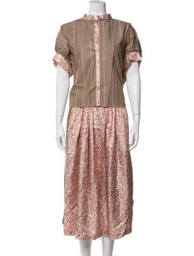 Pre-owned La Prestic Ouiston Floral Print Short Set In Brown/pink