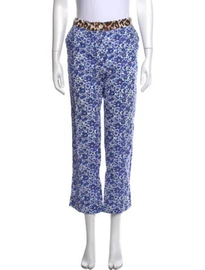 Pre-owned La Prestic Ouiston Floral Print Wide Leg Pants In Blue