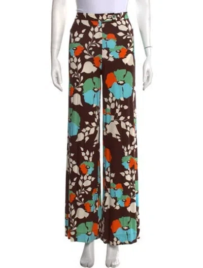 Pre-owned La Prestic Ouiston Floral Print Wide Leg Pants In Multi