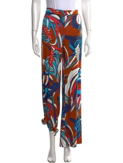 Pre-owned La Prestic Ouiston Floral Print Wide Leg Pants W/ Tags In Orange