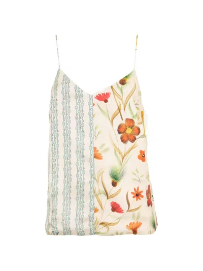 La Prestic Ouiston Fragola Floral-print Spaghetti-strap Top In Neutral