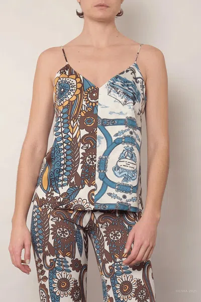 LA PRESTIC OUISTON FRAGOLA TOP IN MIX FIORI BLUE TAUPE