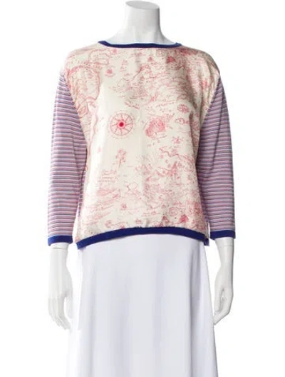 Pre-owned La Prestic Ouiston Graphic Print Crew Neck Top W/ Tags In Blue