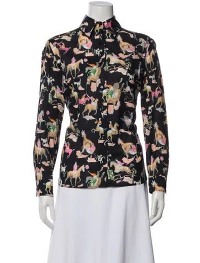 Pre-owned La Prestic Ouiston Graphic Print Long Sleeve Button-up Top W/ Tags In Multi