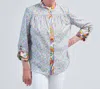 La Prestic Ouiston Jeanne Button Up Top In Mix Betsy Mauve In Multi