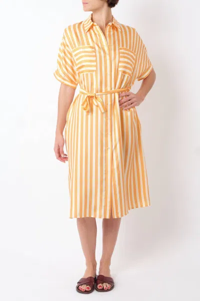 La Prestic Ouiston Jolie Maman Silk Midi Dress In Rayure Prestic Jaune In Yellow