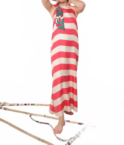 La Prestic Ouiston Marbella Long Bare Back Dress In Raye Polo Fuschia In Multi