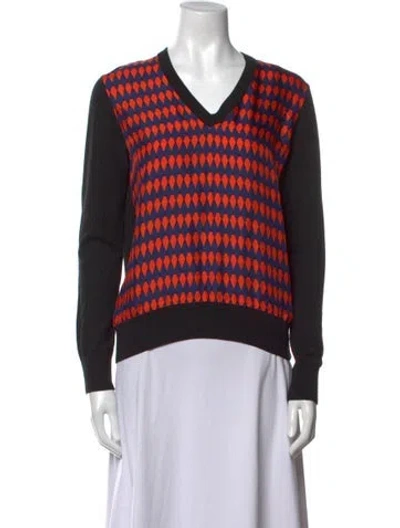 Pre-owned La Prestic Ouiston Merino Wool Printed Top In Black