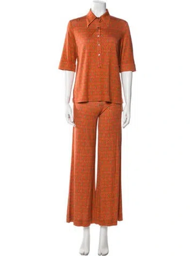 Pre-owned La Prestic Ouiston Paisley Print Pant Set In Orange