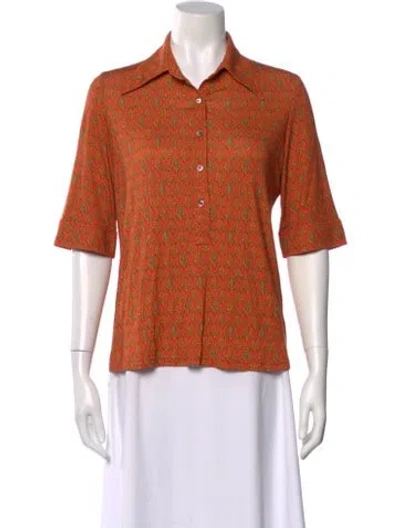 Pre-owned La Prestic Ouiston Paisley Print Three-quarter Sleeve Blouse In Orange