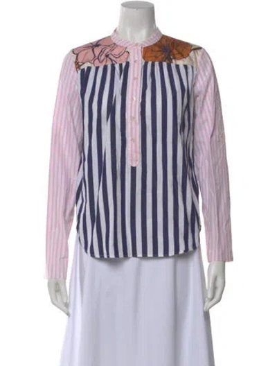 Pre-owned La Prestic Ouiston Patterned Long Sleeve Button-up Top In Multi