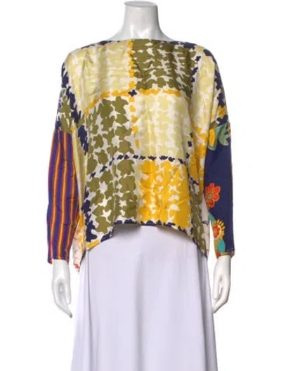 Pre-owned La Prestic Ouiston Printed Bateau Neckline Top In Yellow