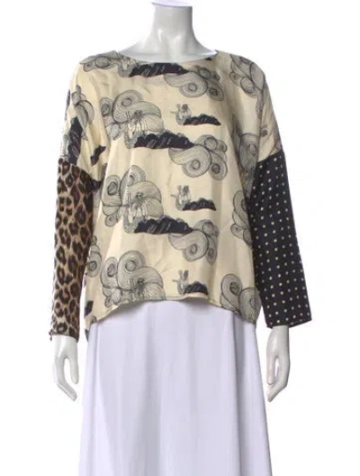 Pre-owned La Prestic Ouiston Printed Crew Neck Blouse In Multi