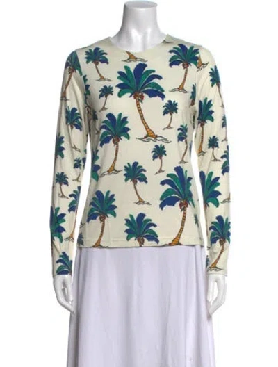 Pre-owned La Prestic Ouiston Printed Crew Neck Blouse W/ Tags In Blue