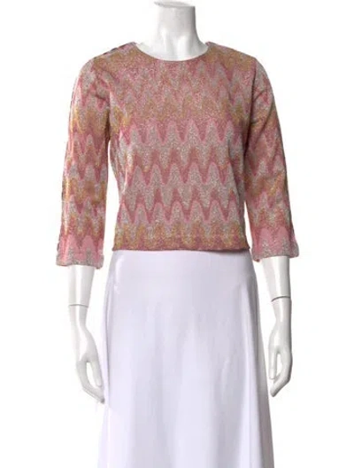 Pre-owned La Prestic Ouiston Printed Crew Neck Top In Pink