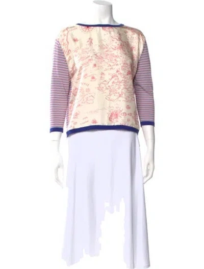 Pre-owned La Prestic Ouiston Printed Crew Neck Top W/ Tags In Blue