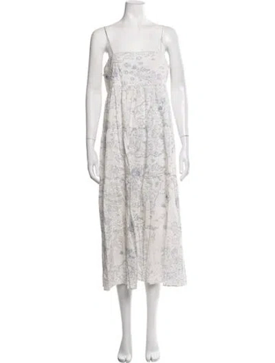 Pre-owned La Prestic Ouiston Printed Midi Length Dress In White
