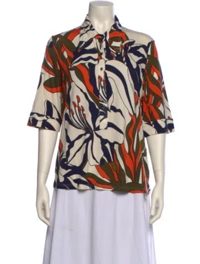 Pre-owned La Prestic Ouiston Printed Three-quarter Sleeve Blouse In Neutral