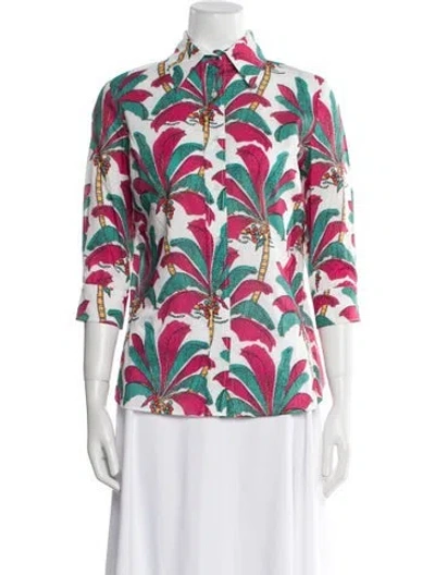 Pre-owned La Prestic Ouiston Printed Three-quarter Sleeve Button-up Top In Multi