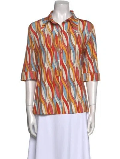 Pre-owned La Prestic Ouiston Printed Three-quarter Sleeve Button-up Top In Multi