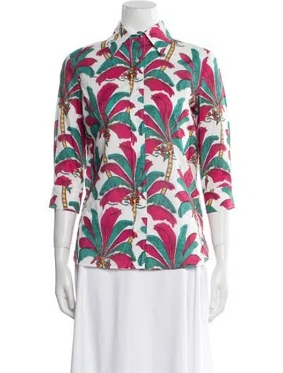 Pre-owned La Prestic Ouiston Printed Three-quarter Sleeve Button-up Top In Multi