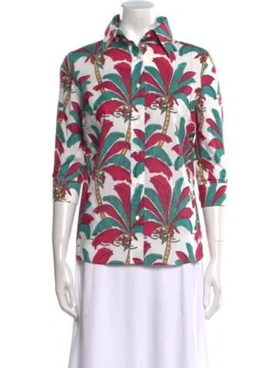 Pre-owned La Prestic Ouiston Printed Three-quarter Sleeve Button-up Top W/ Tags In Multi