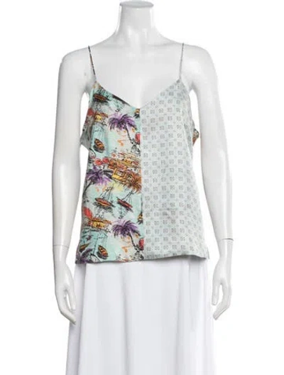 Pre-owned La Prestic Ouiston Printed V-neck Top In Orange