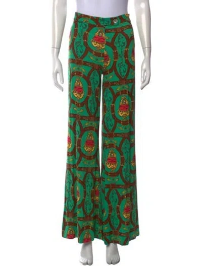 Pre-owned La Prestic Ouiston Printed Wide Leg Pants In Green