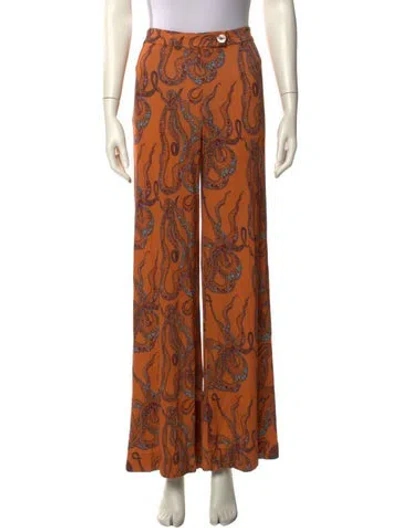 Pre-owned La Prestic Ouiston Printed Wide Leg Pants In Orange