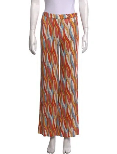 Pre-owned La Prestic Ouiston Printed Wide Leg Pants In Orange