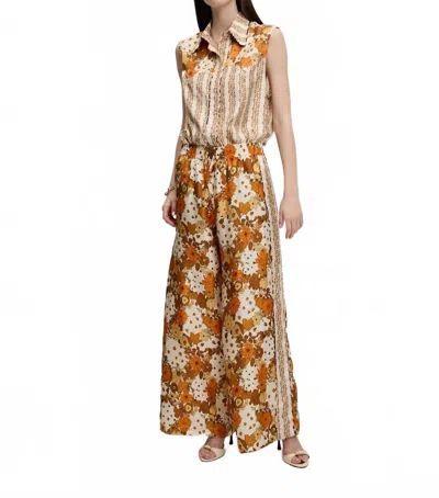 La Prestic Ouiston Ring Wide Leg Pants In Mix Flower Power Orange In Multi