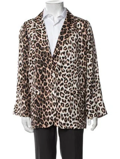 Pre-owned La Prestic Ouiston Silk Animal Print Blazer In Brown