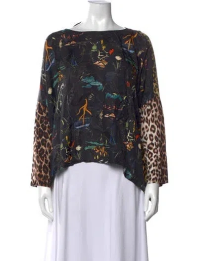 Pre-owned La Prestic Ouiston Silk Animal Print Blouse In Black