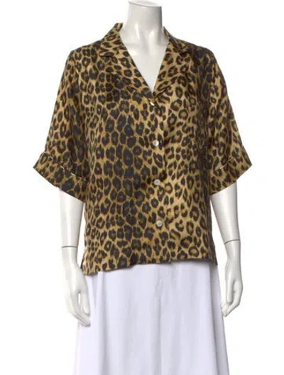 Pre-owned La Prestic Ouiston Silk Animal Print Blouse In Blue