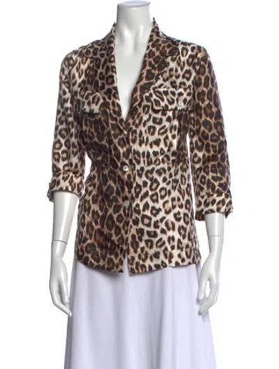 Pre-owned La Prestic Ouiston Silk Animal Print Blouse In Brown