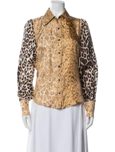 Pre-owned La Prestic Ouiston Silk Animal Print Blouse In Brown
