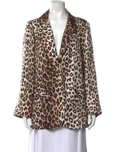Pre-owned La Prestic Ouiston Silk Animal Print Button-up Top In Neutrals