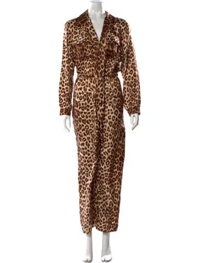 Pre-owned La Prestic Ouiston Silk Animal Print Jumpsuit In Brown