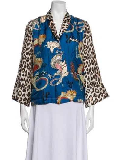 Pre-owned La Prestic Ouiston Silk Animal Print Pajamas In Blue