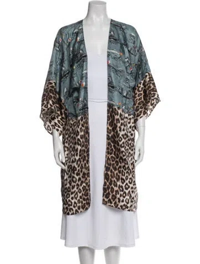 Pre-owned La Prestic Ouiston Silk Animal Print Robe In Brown