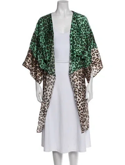 Pre-owned La Prestic Ouiston Silk Animal Print Robe In Green